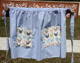 Chicken Apron light blue gingham