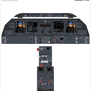 May include: A detailed illustration of the cockpit of a Bombardier Lear 45 aircraft. The image shows the instrument panel, control panel, and other cockpit features. The text "WALLACE AVIATION TRAINING" and "BOMBARDIER LEAR 45" is visible at the top of the image.