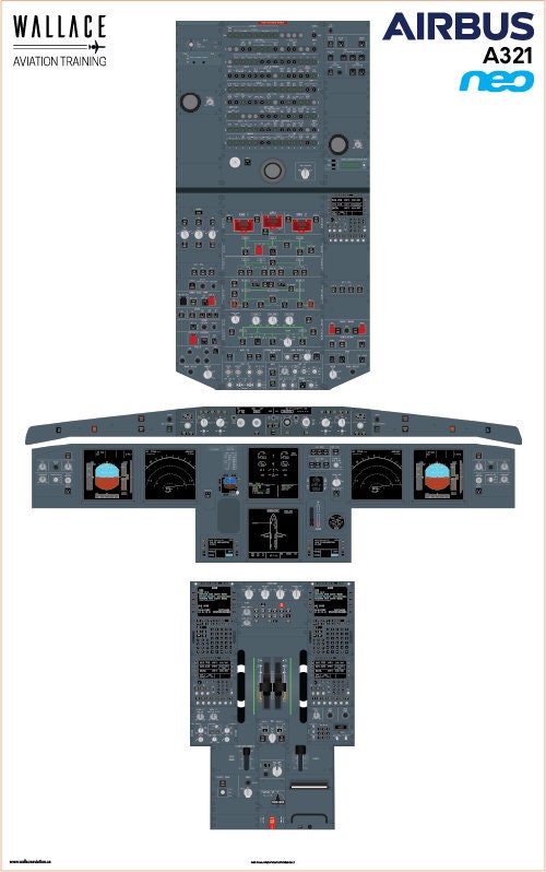 airbus A321 NEO - Pilotentraining Poster - Illustrationen im Sockel und auf der Rückseite