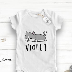 Personalised Cat Baby Grow - ( organic cotton )  // Tintzy ™ // Cat Lovers Baby Shower Gift , Cat Lady , Cute Baby Gift Idea , Baby Suit