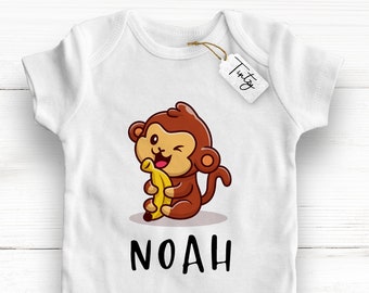 Monkey Baby Clothes , Personalised Cheeky Monkey Baby Grow - Organic Body Suit - / Tintzy /