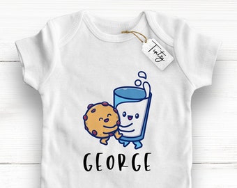 Cute Baby Outfit - Milk And Cookies Baby Grow - Organic Baby Suit - Food Baby Clothes - Personalised Name Baby Gifts - / Tintzy /