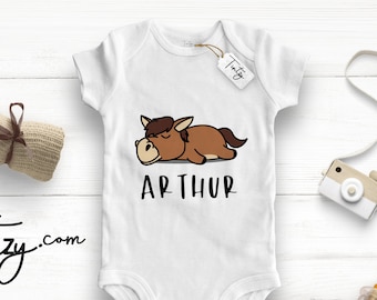 Horse Baby Grow , Custom Name Pony Baby Outfit / - Tintzy ™ - / Organic Horse Gift Idea , White Horse , Creme Horse , Brown Horse