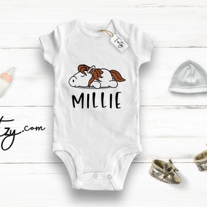 Pony Baby Grow , Short Sleeve Organic Cotton Baby Clothes  ( Tintzy ™ ) Pony Baby Clothes , Pony Gifts , Personalised Baby Suit