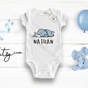 Elephant Baby Grow / Tintzy™ / Custom Baby Gifts , Elephant Name Baby Clothes , Jungle Baby Outfit ,