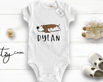 Personalisierte Dackel Geschenke, Personalisierter Bio Dackel Körper wächst /- Tintzy ™ / Hunde Liebhaber Geschenk, Welpe Baby Outfit,
