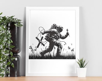 Astronaut Print , Space Poster - Astronaut Running Through Fields - Tintzy