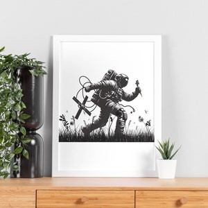 Astronaut Print , Space Poster - Astronaut Running Through Fields - Tintzy