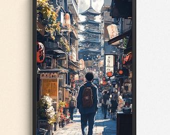 Impresión de callejón de Kioto: póster de arte callejero japonés inspirado en el anime - Tintzy