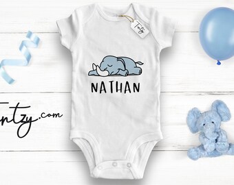 Elephant Baby Grow / Tintzy™ / Custom Baby Gifts , Elephant Name Baby Clothes , Jungle Baby Outfit ,
