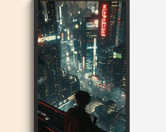 Cyberpunk poster Japanse stad – futuristische anime muurkunst- Tintzy