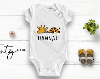 Personalised Baby Grow - Giraffe Gifts - Organic Baby Romper - Baby Gift - Tintzy® - Giraffe Baby Clothes