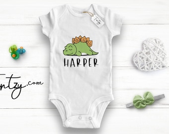 Personalised Dinosaur Baby Suit , Organic Baby Clothes , Stegosaurus Baby Grow / - Tintzy - / Customised Gift For Babies , Newborn , Toddler