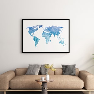 Weltkarte Poster - Aquarell Weltkarte Wandbild - Weltkarte Dekor - Büro Dekoration Lehrer Geschenk - Reise Poster -