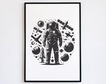 Impression spatiale astronaute pour une oeuvre d'art murale moderne minimaliste - Tintzy