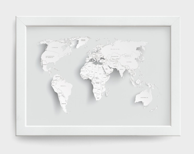 World Map Atlas Detailed Large Poster Art Print Custom Gift A0 A1 A2 A3 ...