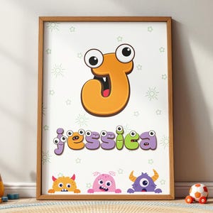 Personalised Monster Initial Letter Wall Art | Custom Name Nursery Decor (Digital Download Available)