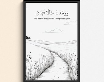 Impresión de versículos del Corán, Sura Duha, ¿No te encontró perdido y te guió?, Póster inspirador islámico, Arte mural islámico, Cita del Corán