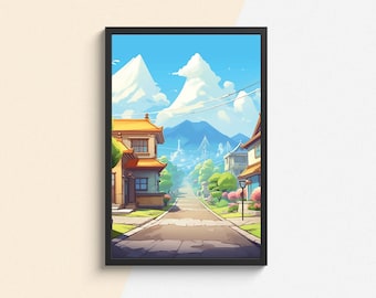 Poster anime, strada cittadina, stampa di fumetti, arredamento giapponese per la casa, arte murale per camera da letto, decorazione per soggiorno - Tintzy