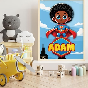 Personalized Superhero Poster - Kids Room Name Wall Art - Tintzy