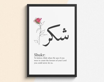 Shukr Poster , Arabic Calligraphy , Sabr Shukr , Gratitude , Eid Gifts , Islamic Gifts , Tawakkul , Quran , Islamic Print Decor , Thankful