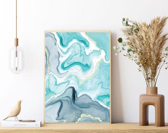 Teal Marble Wall Art Print – Abstract Fluid Art Poster – Modern Home Decor - Tintzy