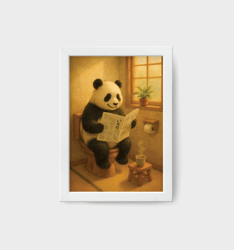Funny Panda Bathroom Wall Art – Cozy Japanese-style Animal Print ...