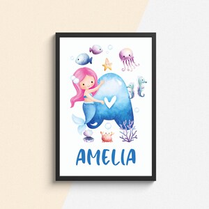 Impressão personalizada do nome do oceano, impressão do berçário do tema do mar, decoração subaquática do berçário, impressões da sala de jogos, nome das meninas, pôster do nome dos meninos