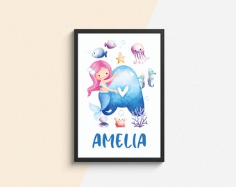 Personalised Ocean Name Print, Sea Theme Nursery Print, Underwater Nursery Decor, Playroom Prints , Girls Name , Boys Name Poster
