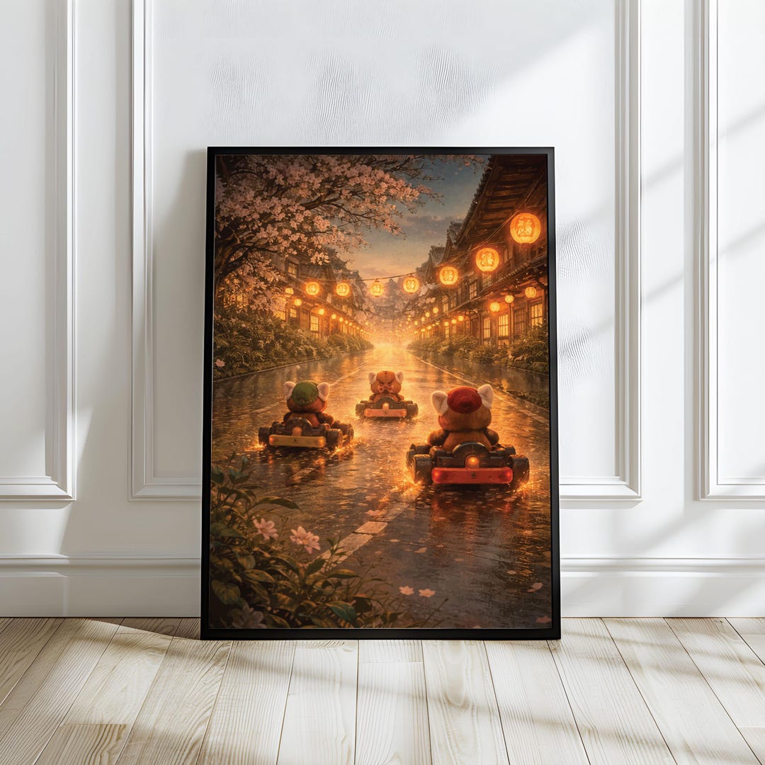 Red Panda Wall Art Print – Cute Animal Racing Illustration, Japanese ...