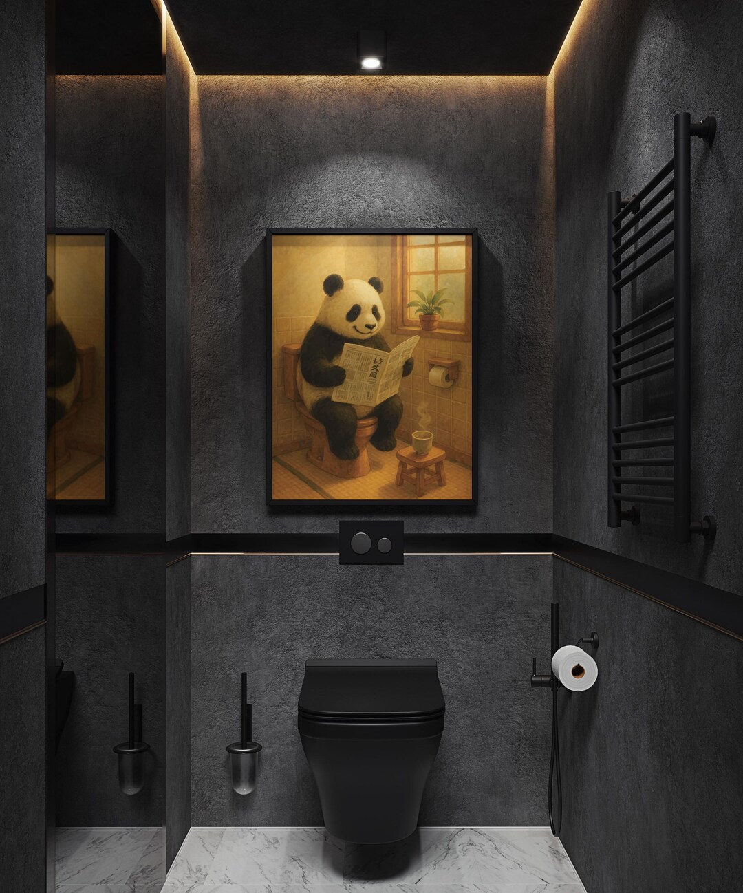 Funny Panda Bathroom Wall Art – Cozy Japanese-style Animal Print ...