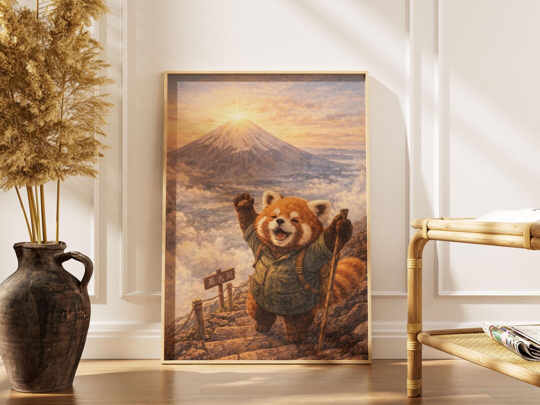 Red Panda Wall Art Print – Mt Fuji Mountain Adventure - Animal ...