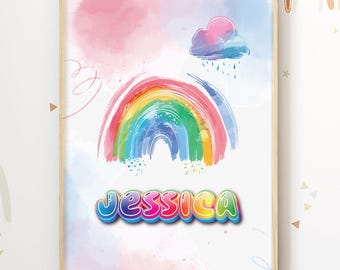 Personalized Rainbow Name Print – Custom Nursery Wall Art – Baby Room Decor – Kids Name Poster - Tintzy