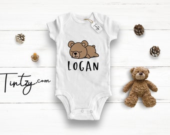 Teddy Bear Baby Grow , Personalised Organic Baby Clothes , Personalised Baby Shower Gifts , Cute Teddy Bear , Infant , New Born  - Tintzy