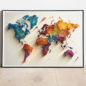 Abstract World Map - World Map Poster - Abstract Home Wall Art - Colourful Home Decor - Atlas - Bedroom Wall Hanging - Tintzy