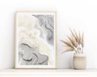 Modern Fluid Art Poster – Beige Grey Abstract Print - Marble Look Aesthetic - Tintzy