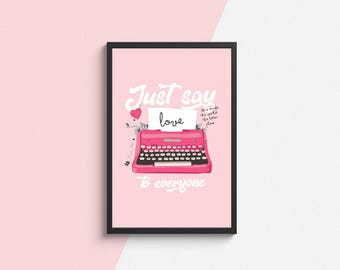 Vintage Typewriter Art - Romantic Love Quote Print | Cute Pastel Wall Decor | Typewriter Illustration | Writer’s Gift