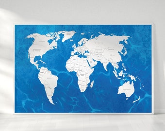 Poster carte du monde - décoration d'intérieur moderne - impression éducative carte du monde - affiche de salon - oeuvre d'art murale de chambre à coucher - voyageur - mur du monde
