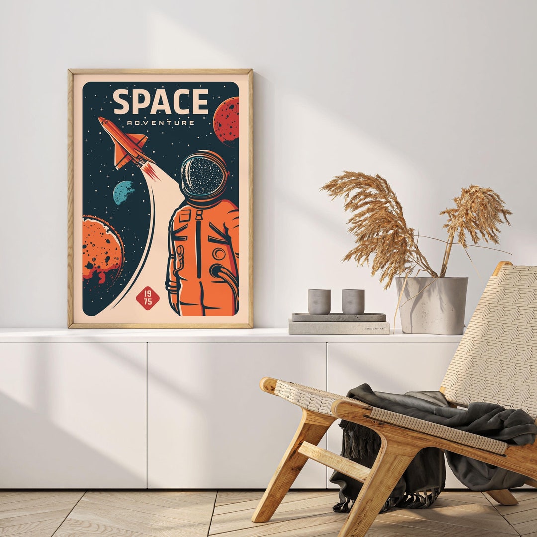 Retro Space Poster - Astronaut Print - Space Lover Gift - Tintzy - Etsy