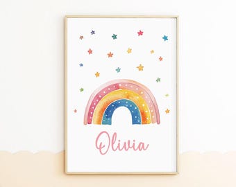 Rainbow Name Wall Art – Baby Girl Nursery Poster – Personalized Kids Room Print - Tintzy