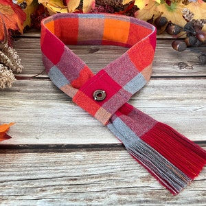 Fall Checkered Dog Scarf, Red orange and Gray Buffalo Check Scarf, Dog Scarfs, Winter Dog Apparel, Pet Gifts For Dog Parents, Flannel Scarf