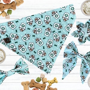 Pup Cup Bandana, Puppuccino Slip On Sailor Bow, Sweet Doggie Dessert Hankie, Dog Treat Flower, Personalized Bone Dog Kerchief, Puppy Bow Tie