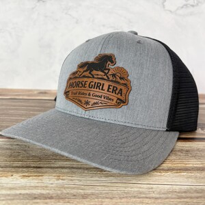 Horse Girl Era Baseball Cap, Horse Owner Mesh Hat, Horse Mom Leather Patch Flat Bill Hat, Equestrian Trucker Cap, Trail Rides and Good Vibes