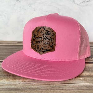 Barn Hair Don’t Care Baseball Cap, Horse Owner Mesh Hat, Horse Mom Leather Patch Flat Bill Hat, Equestrian Trucker Cap, Horse Lover Gift