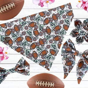 Girly Football Bandana, Super Bowl Bow Tie, Personalized Over The Collar Dog Kerchief, Sport Sailor Bow, Game Day Slip On Flower, Cat Hankie