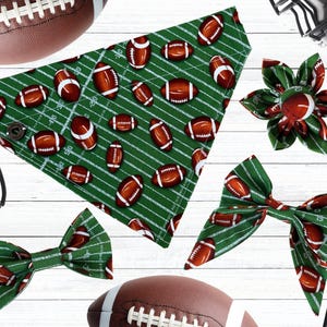 Football Field Bandana, Super Bowl Bow Tie, Personalized Over The Collar Dog Kerchief, Sport Sailor Bow, Game Day Slip On Flower, Cat Hankie
