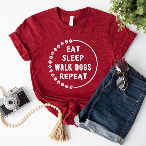 Dog Walker Tee, Eat Sleep Walk Dogs Repeat Shirt, Gifts For Dog Moms, Pet Sitter T-Shirt, Funny Dog Parent Graphic Tee, Fur Mom T Shirt