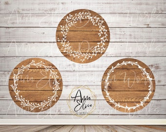 White Wreath Round Door Hanger, Oak, Ship lap, Sublimation Template, Farmhouse, Rustic, Simple