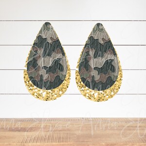 Camo Glitter Faux Leather Teardrop Earring Sublimation Template