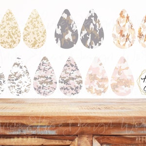 Camo Teardrop & Round Earrings Sublimation Template (PNG)
